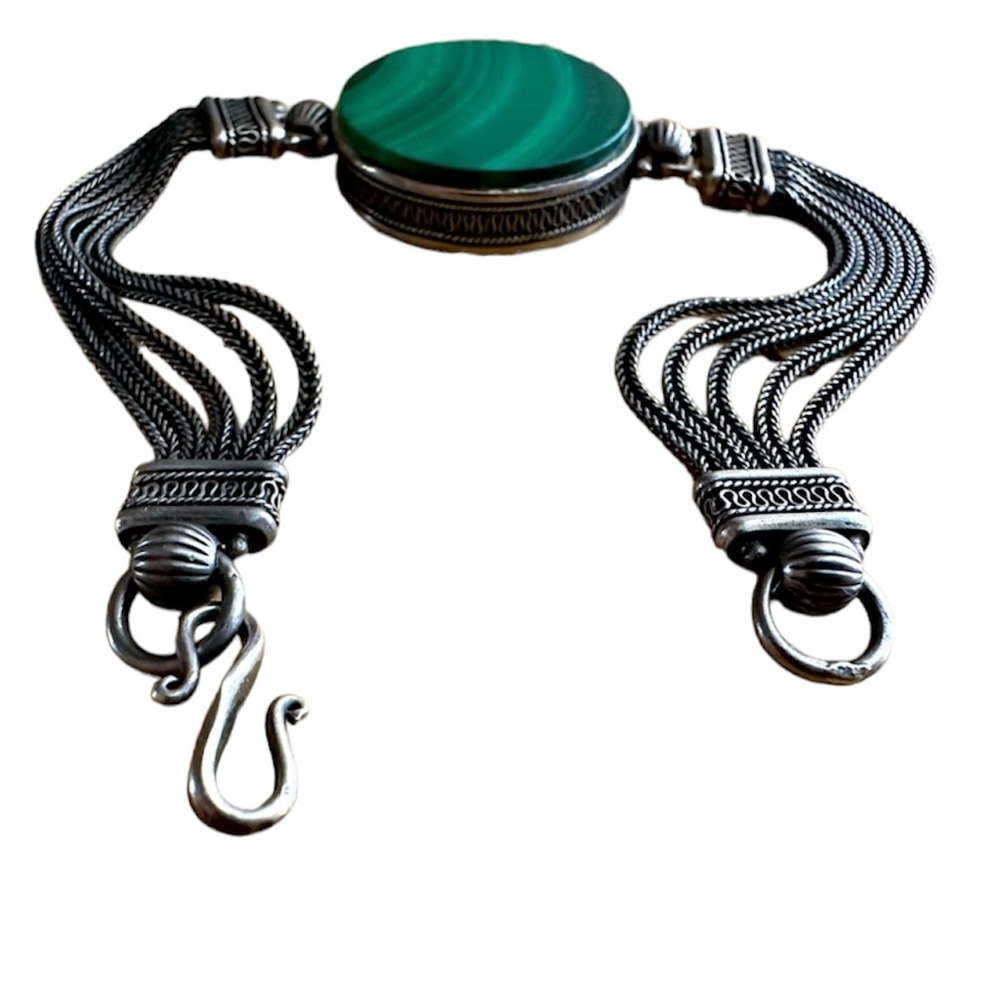 Vintage 925 Silver Malachite Bracelet Native - Picture 2 of 15